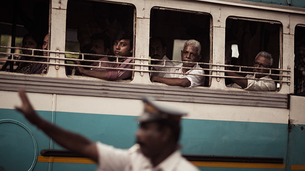 Passengers looking out from a railway carriage